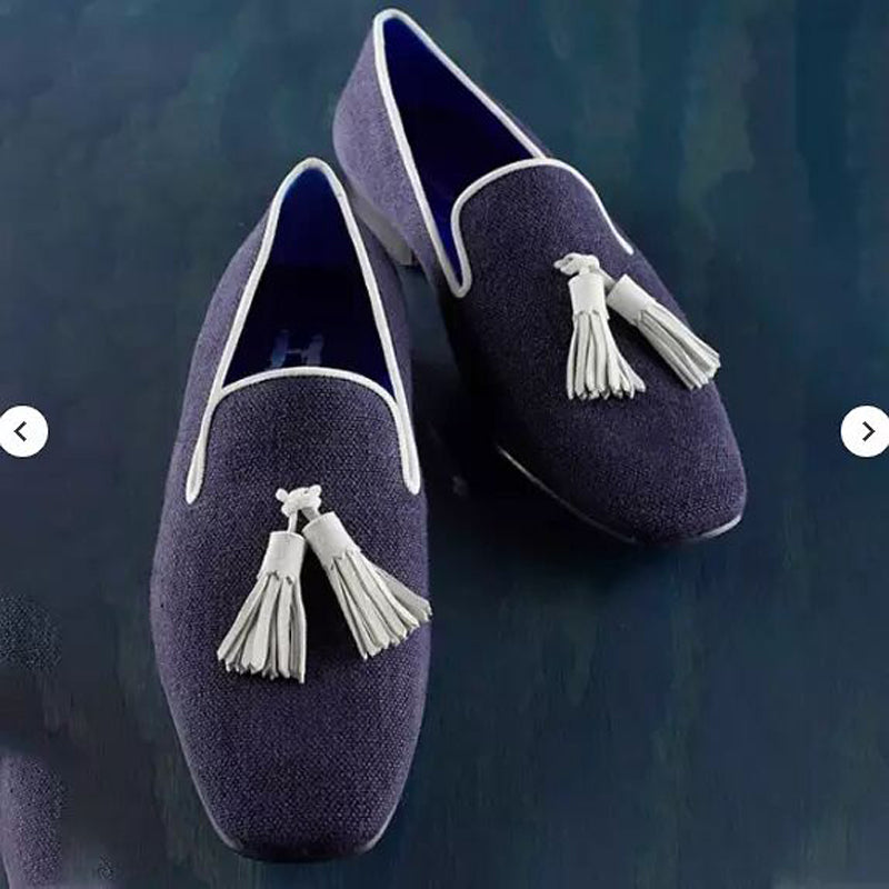 Blue Tassel Men Slip On Shoes