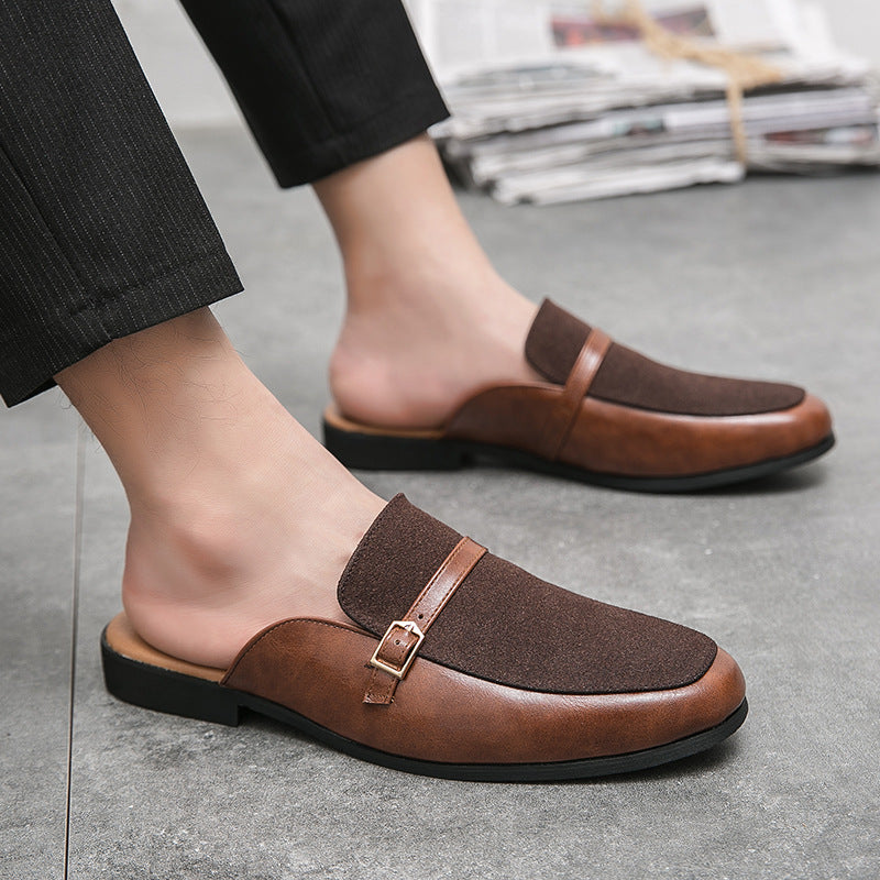 Men's British style business semi-hanging small leather shoes breathable slippers