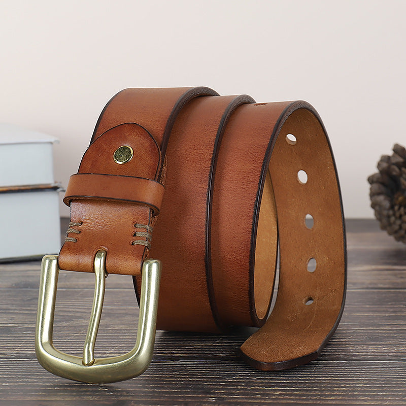 Men's genuine leather business retro first layer cowhide pin buckle belt（3 color）