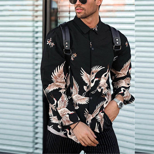 Fashion Printed Shirt Cardigan Long Sleeve Shirt Men