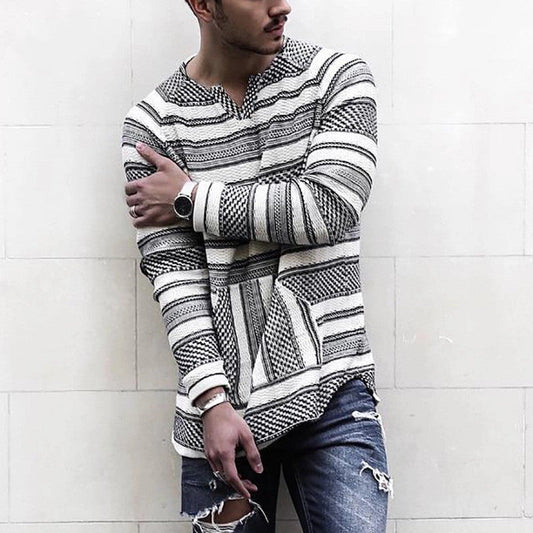 Street Loose Long Sleeve T-Shirt Simple V-neck Long Sleeve Striped T-Shirt