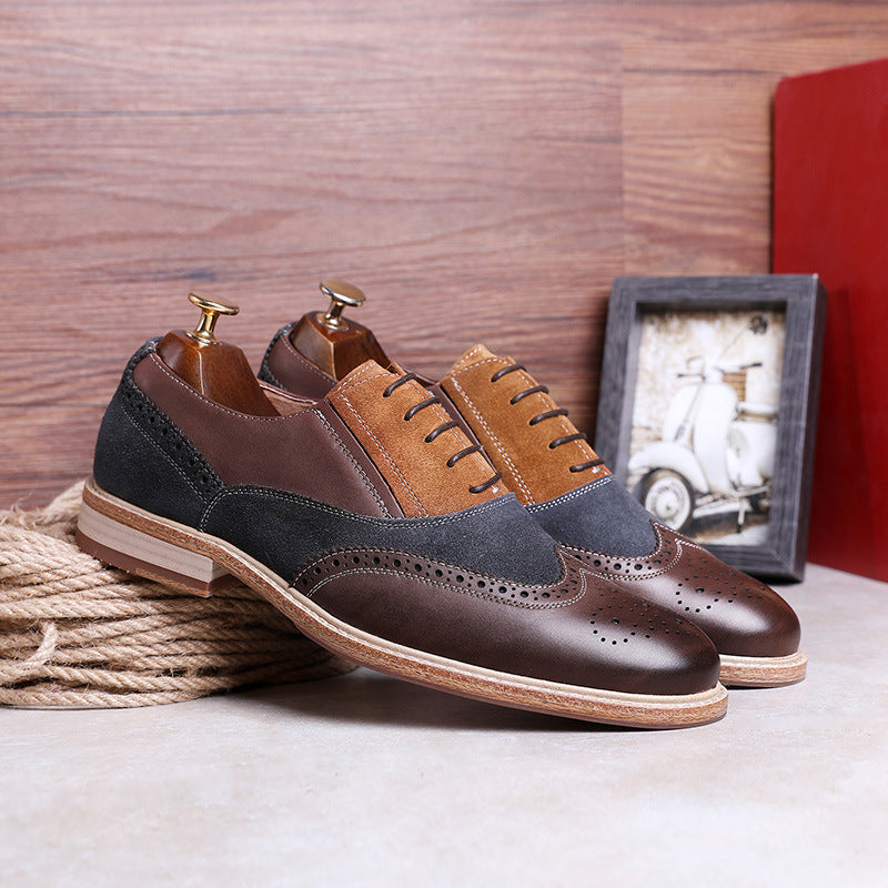 Lace-up vintage handmade suede men's shoes