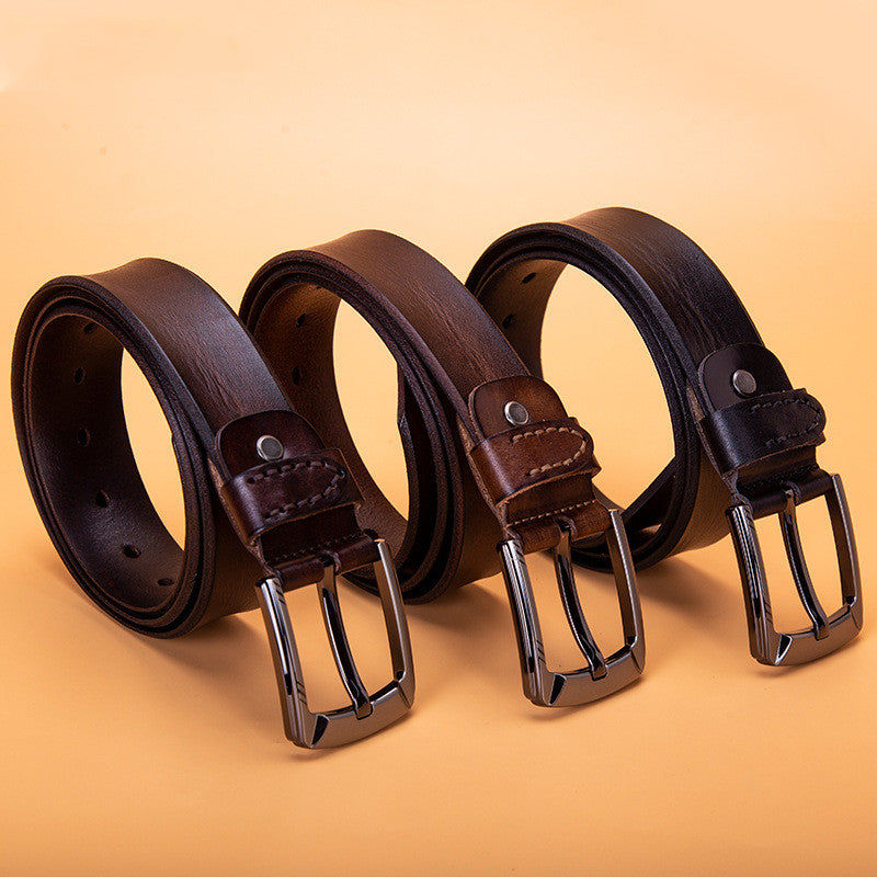 New top layer cowhide belt men's alloy pin buckle wide belt