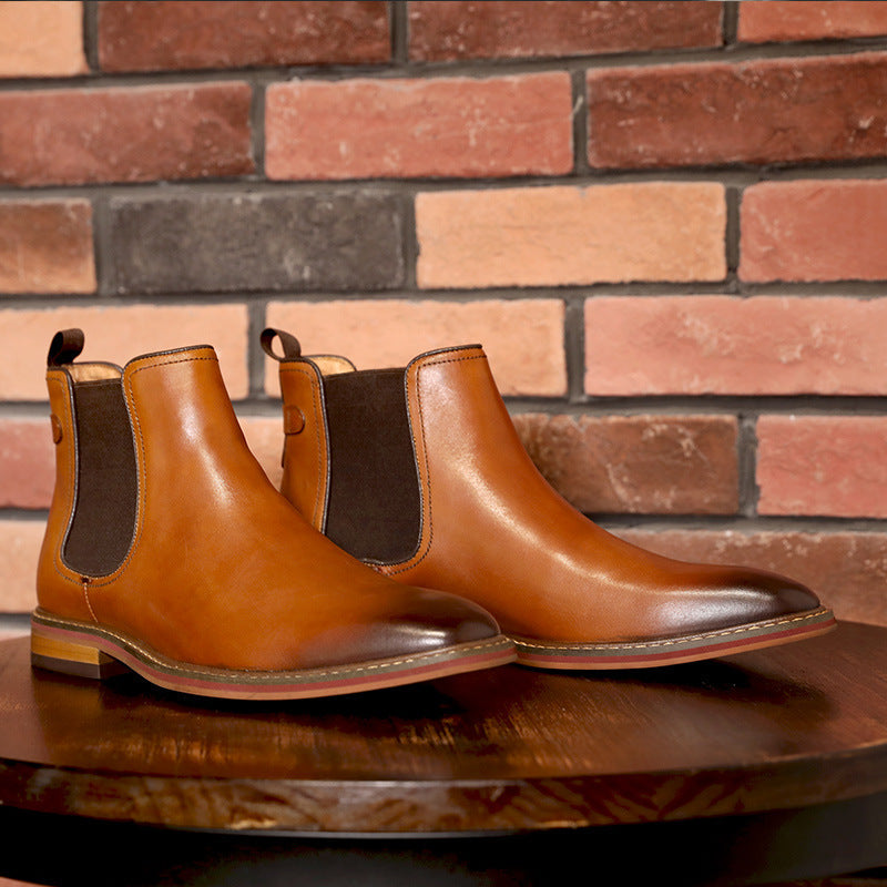 Slip-on toe leather low-heel Chelsea boots