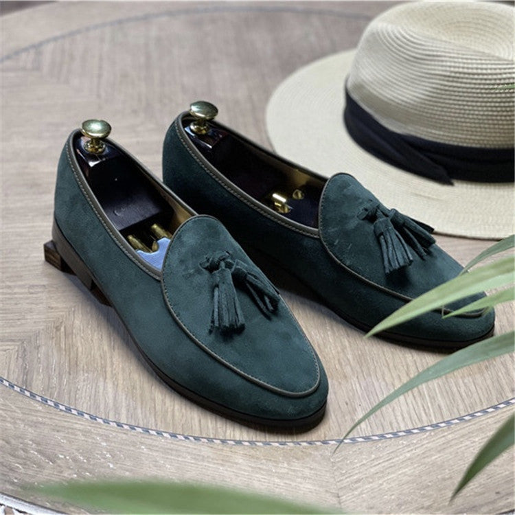 Italian fashion retro British pea shoes fringed loafers