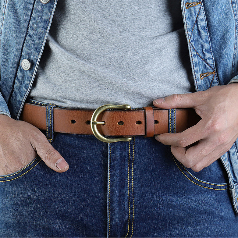 Men's high-grade first layer cowhide pure copper pin buckle retro all-match belt（3 color）