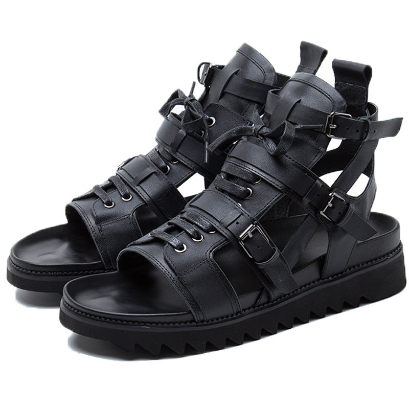 New Men's Sandals High Top Leather Roman Sandals