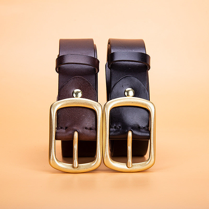 New belt men's pin buckle head fashion business copper buckle head layer cowhide simple belt