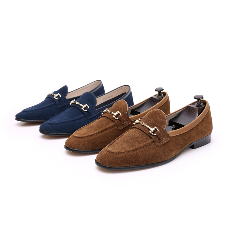 Fashion Double Buckle Classic Suede Business Loafers Slip-On Shoes