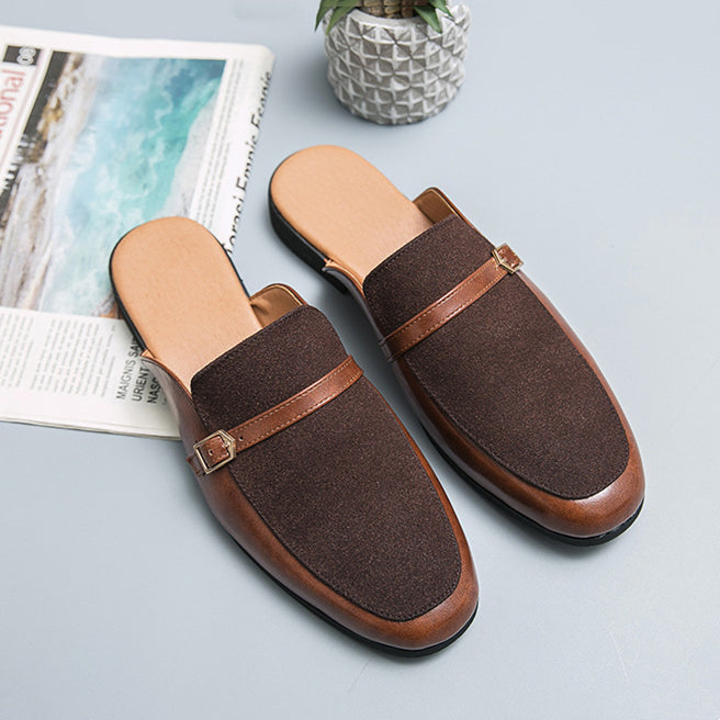 Men's British style business semi-hanging small leather shoes breathable slippers