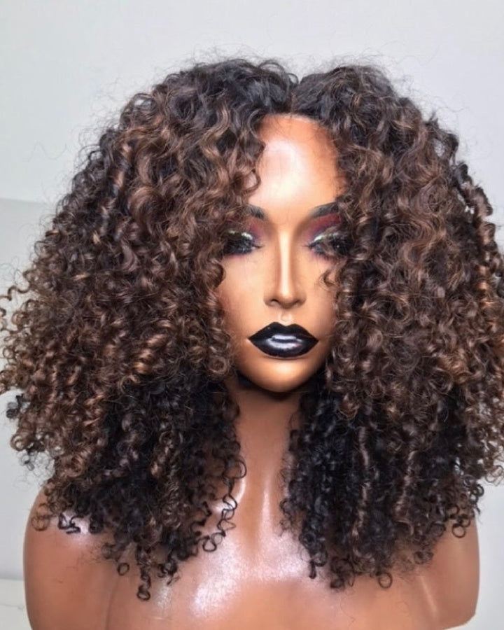 Glueless Black And Brown Ombre Curly Wig