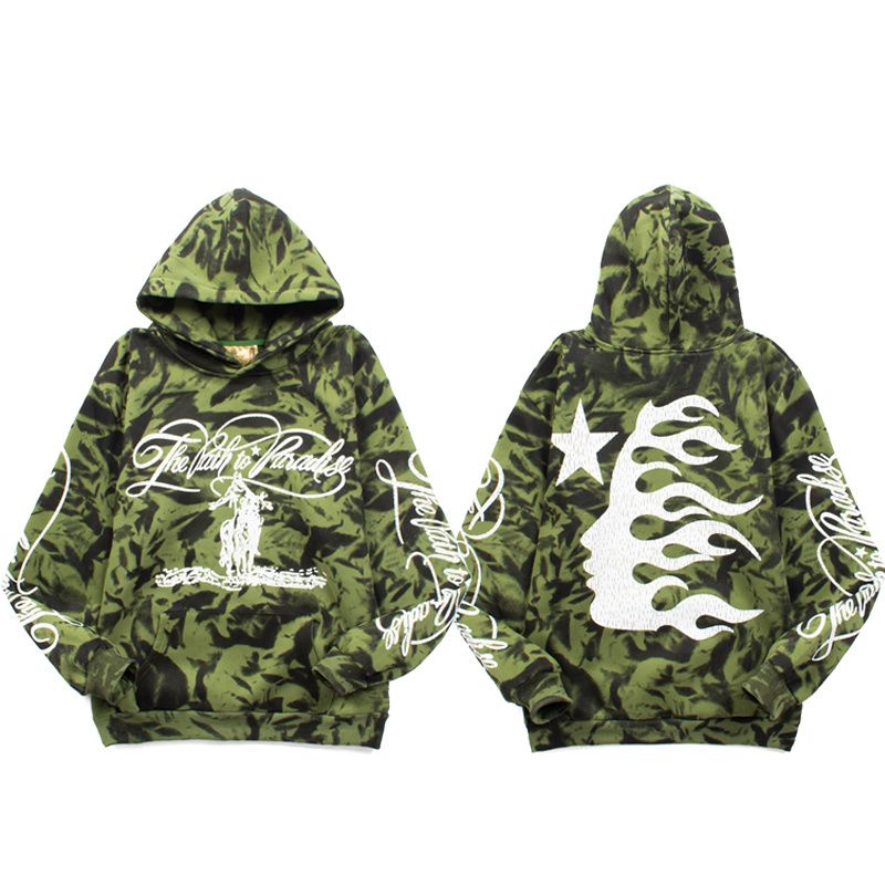 Hell Star Mud dyed Green Loose Casual Hoodie 1024120228