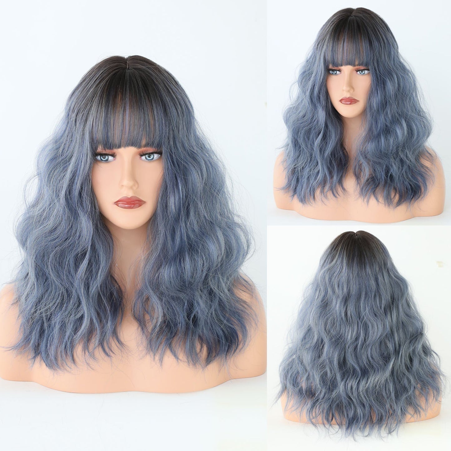 Wig Woman Haze Blue Wave Curled Medium Long Curled Hair 1024121311