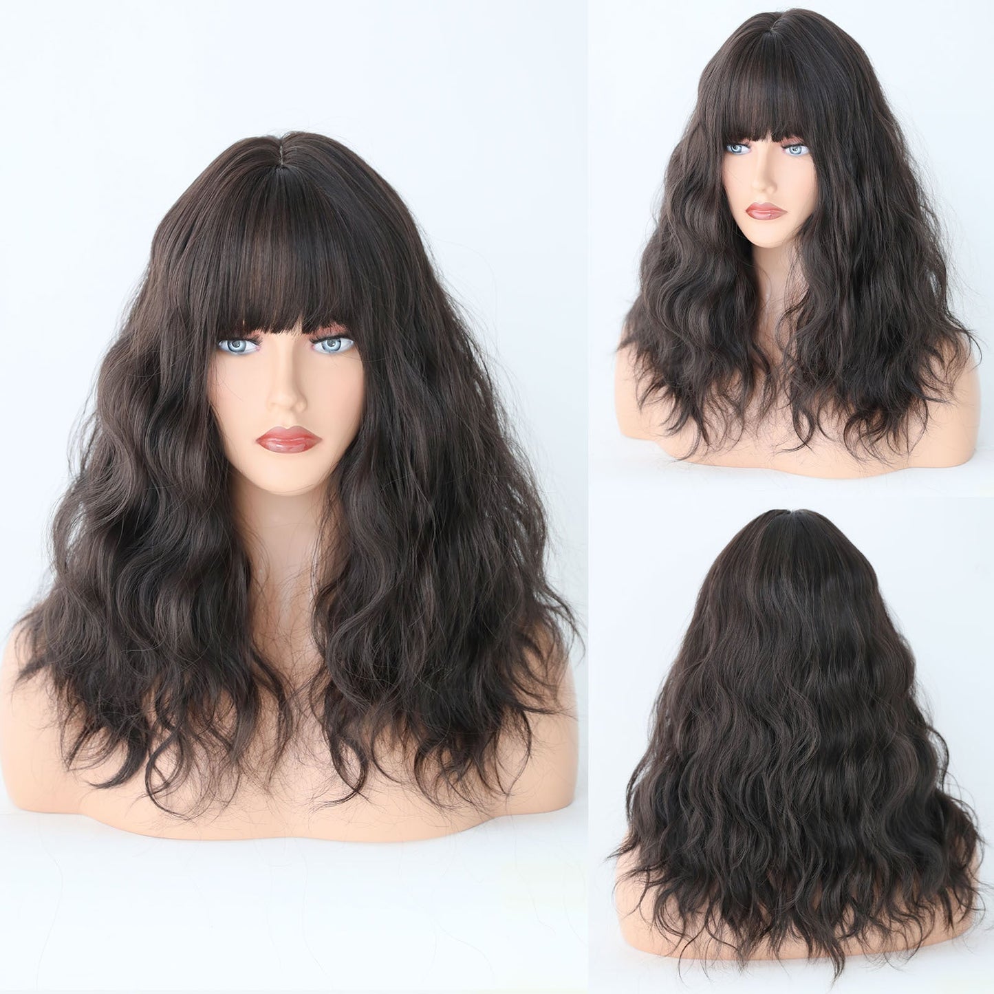 Wig Woman Haze Blue Wave Curled Medium Long Curled Hair 1024121311