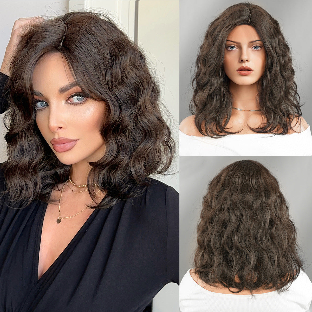 Women's medium to long bob hair curly wig 1024121309