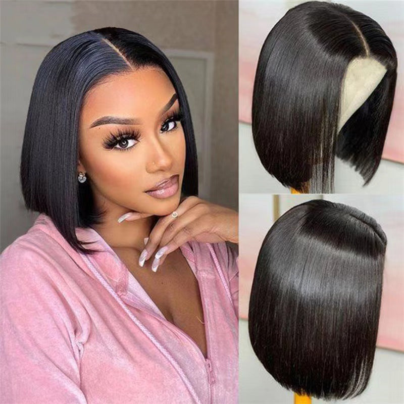 Wig Female Black Short Straight Hair Middle Split Bobo Head 1024121103