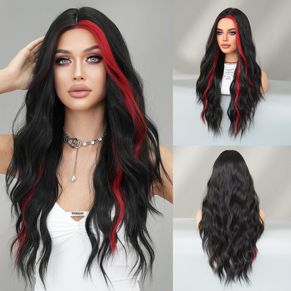 Fashion women's mid cut dyed long curly hair wig 1024121310