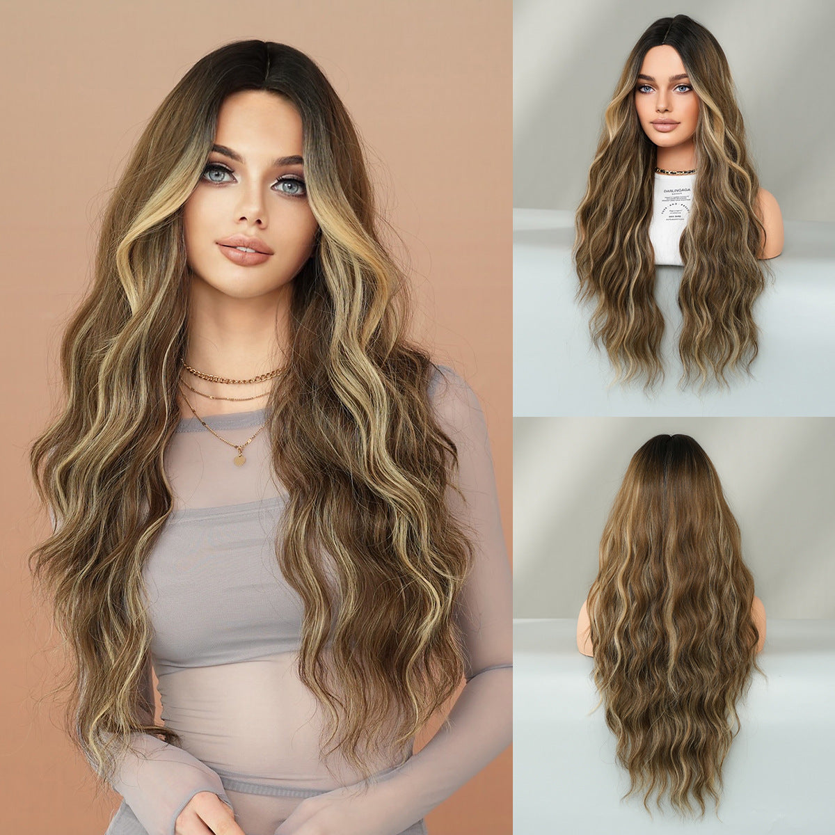 Fashion women's mid cut dyed long curly hair wig 1024121310