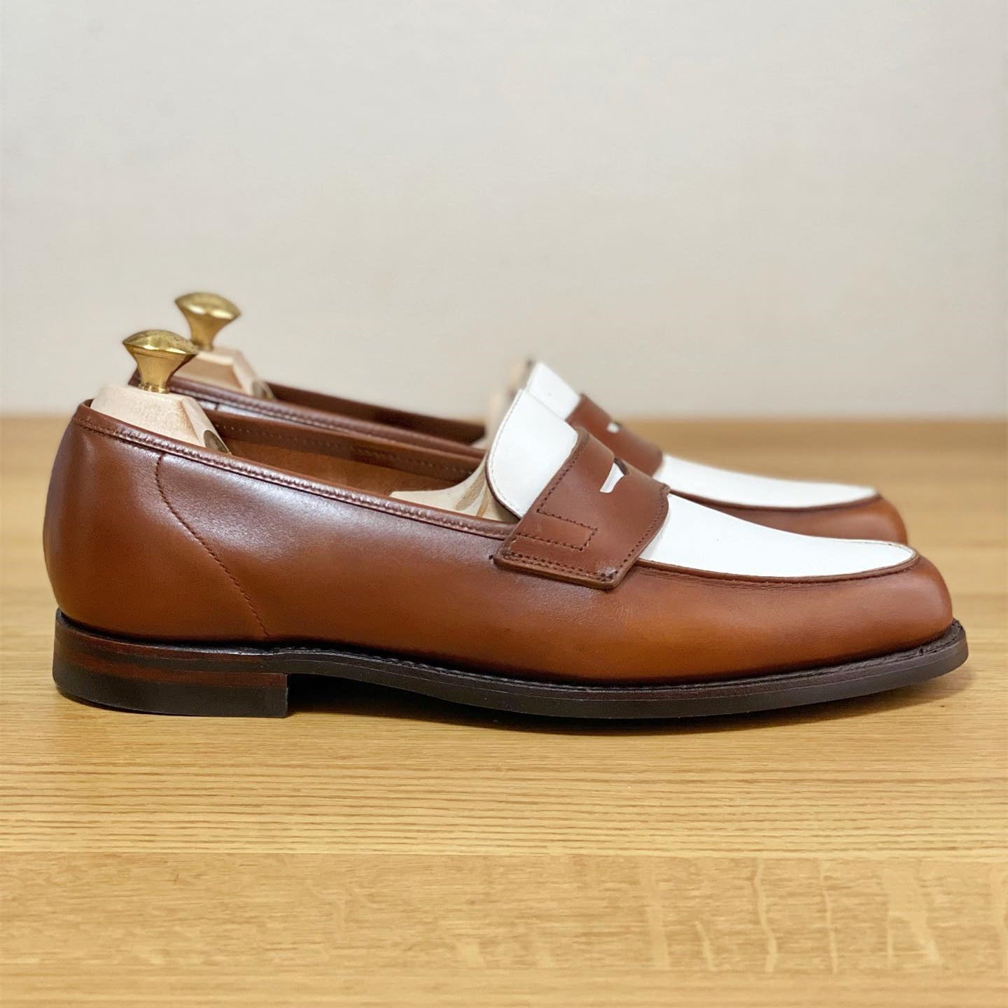 Classic Brown and White Handmade Loafers