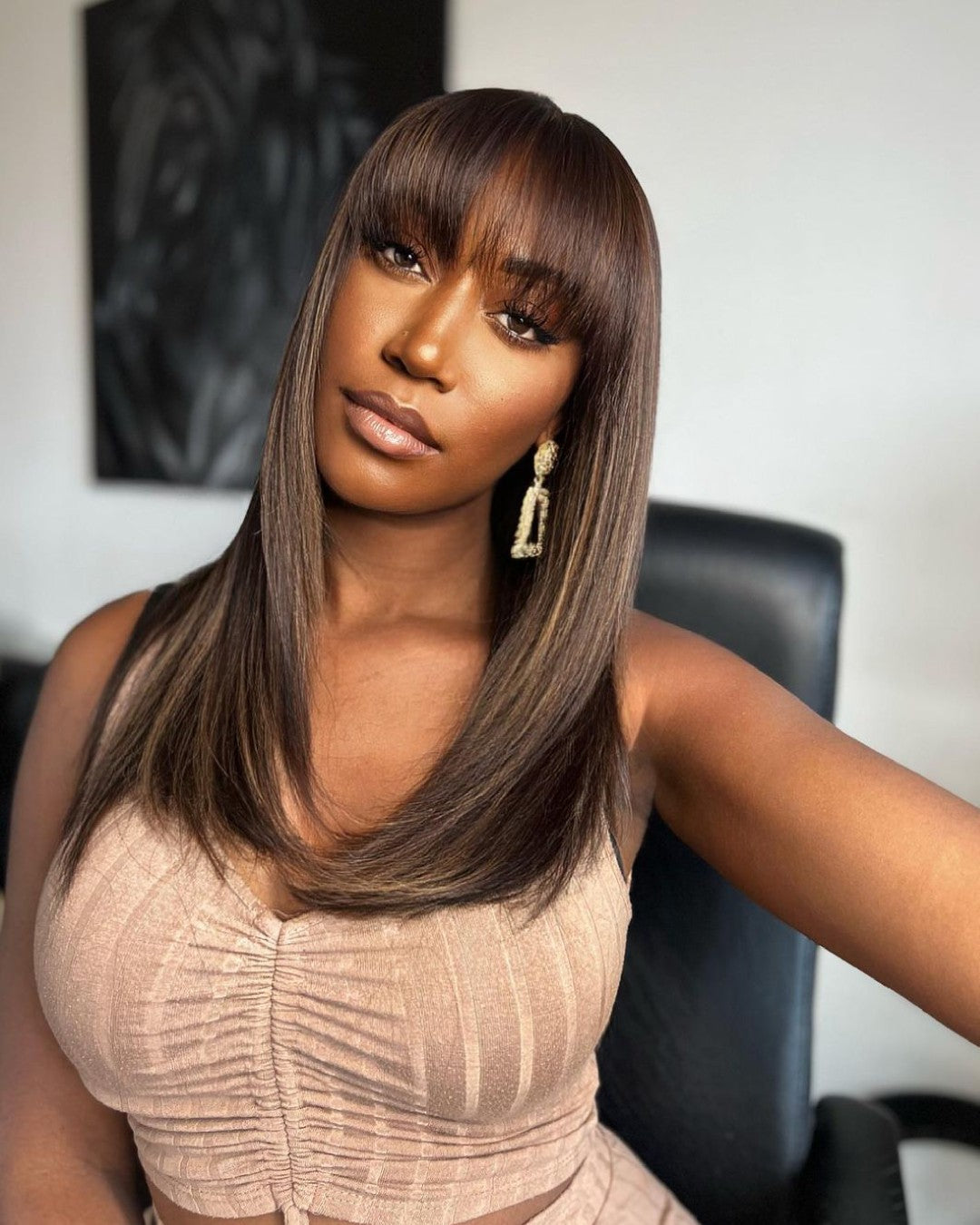 Layered Cut Brown With Honey Blonde Highlights 4x4 Lace Closure Wig