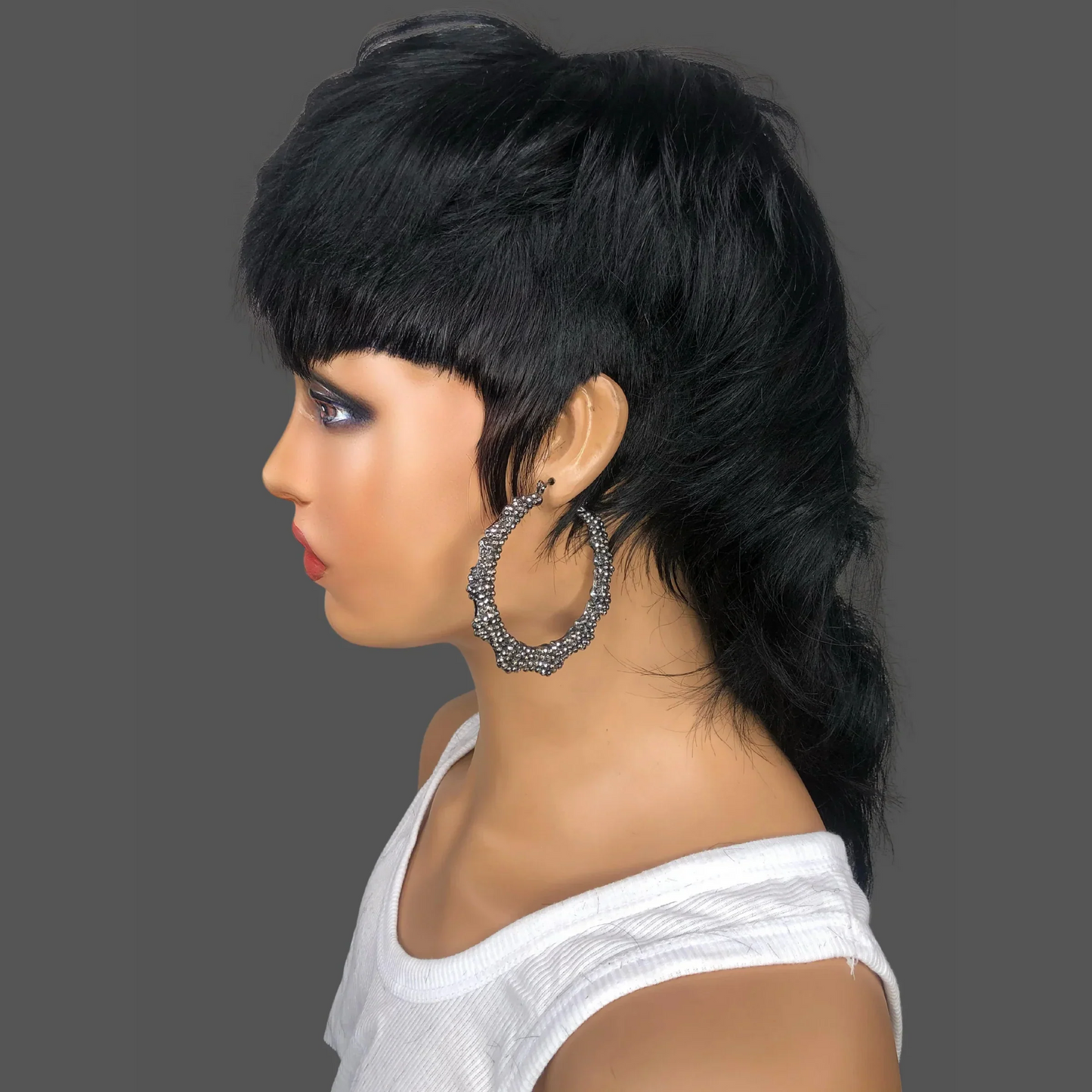 Short Glueless Mullet Wigs For Women Girls 80s 90s Human Hair Natrual Black