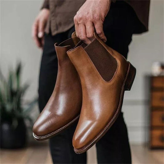 New Men Shoes Handmade Brown PU Pointed Toe chelsea Boots