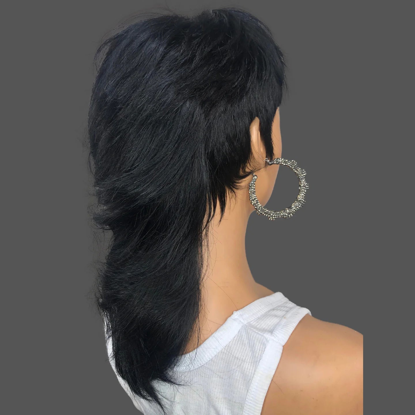 Short Glueless Mullet Wigs For Women Girls 80s 90s Human Hair Natrual Black