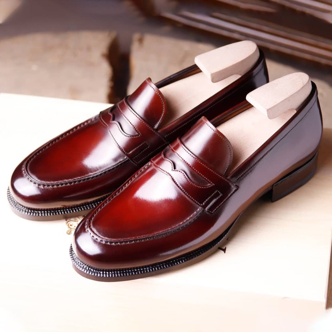 Red classic handmade mask men's loafers leather shoes