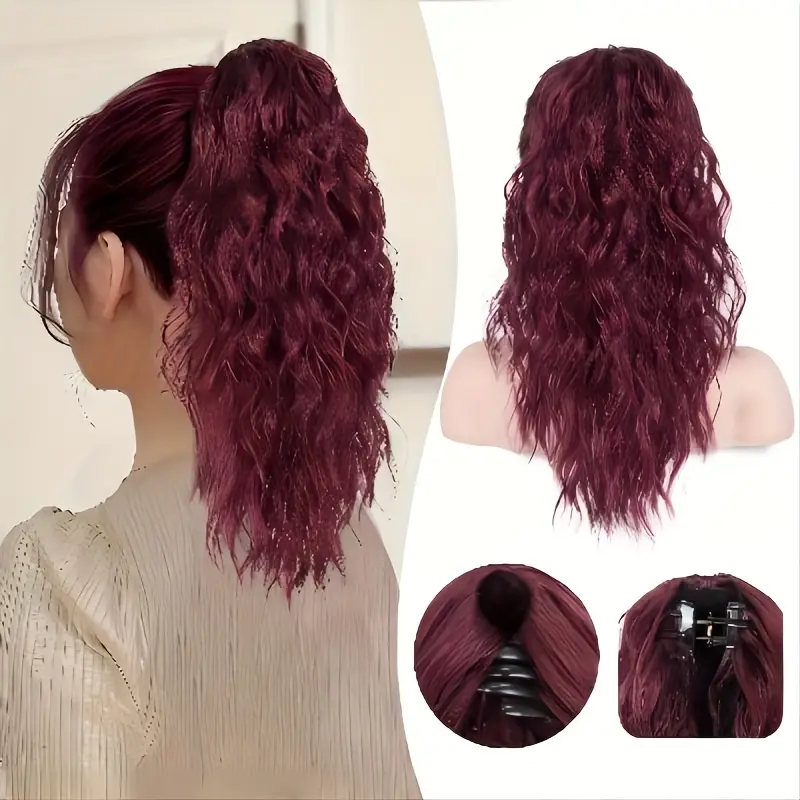 Women's Long Curly Hair Ponytail Wig Clip Corn Perm 1924121008