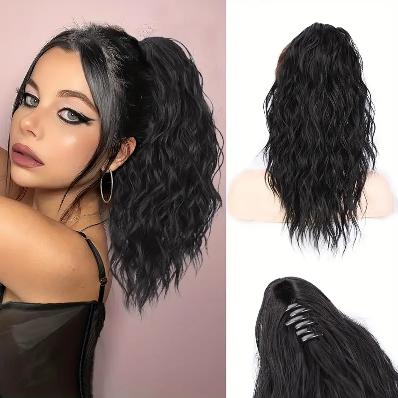 Women's Long Curly Hair Ponytail Wig Clip Corn Perm 1924121008