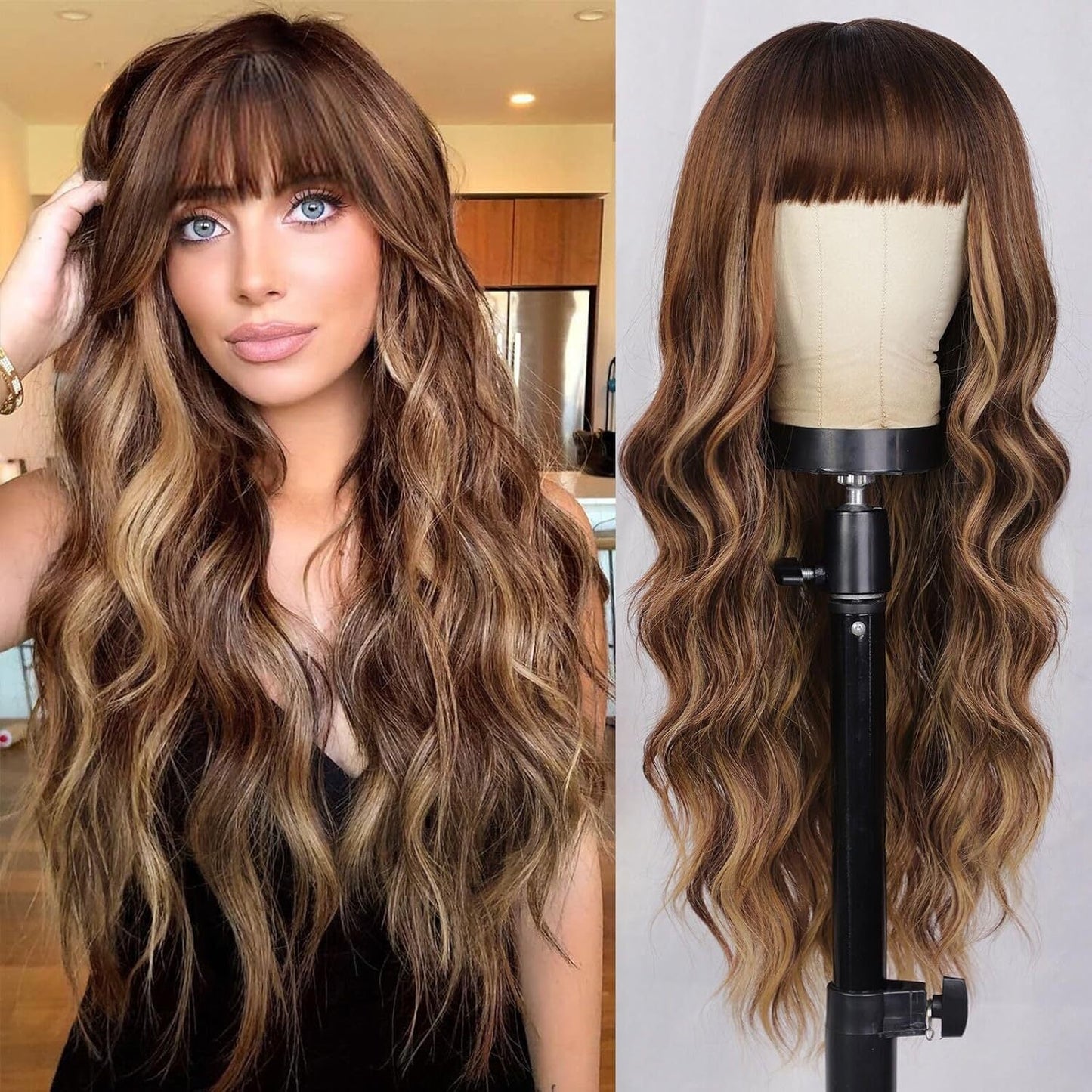 Long gradient color wig with bangs 1924121102