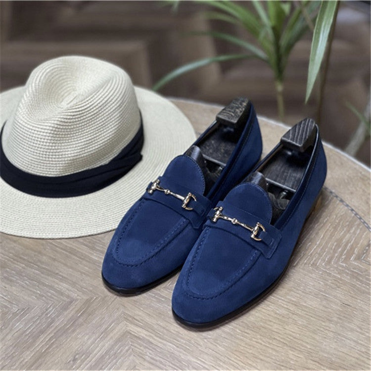 Fashion Double Buckle Classic Suede Business Loafers Slip-On Shoes