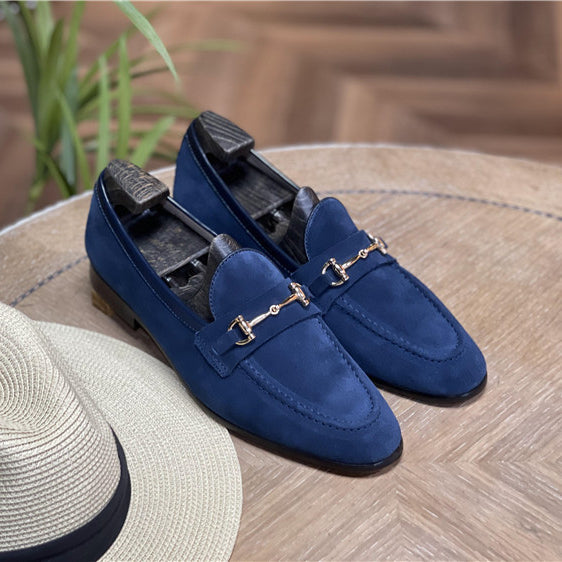 Fashion Double Buckle Classic Suede Business Loafers Slip-On Shoes