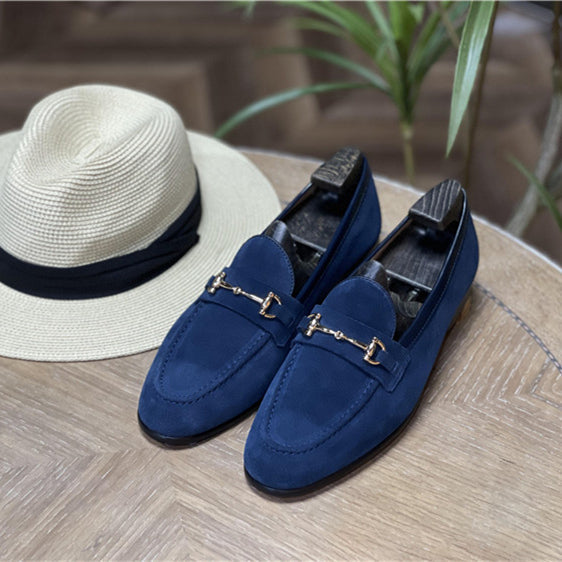 Fashion Double Buckle Classic Suede Business Loafers Slip-On Shoes