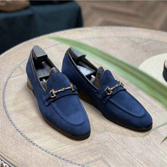 Fashion Double Buckle Classic Suede Business Loafers Slip-On Shoes