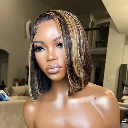 5x5 Lace Closure Straight Blonde Highlight Bob Wig