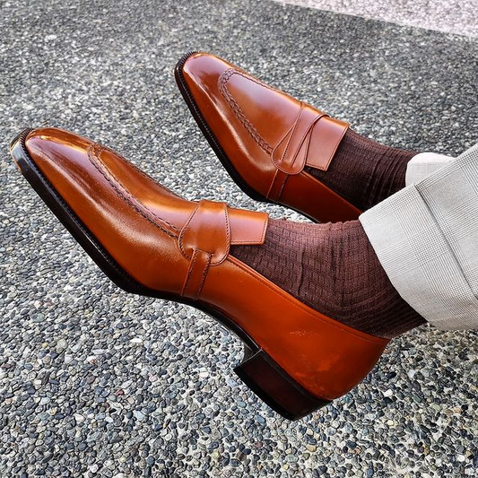 Orange Leather Slip-On Loafers