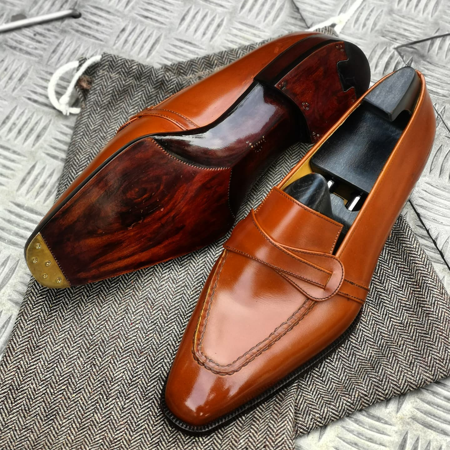 Orange Leather Slip-On Loafers