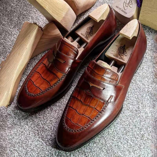 Handmade brown-red men's mask classic loafers