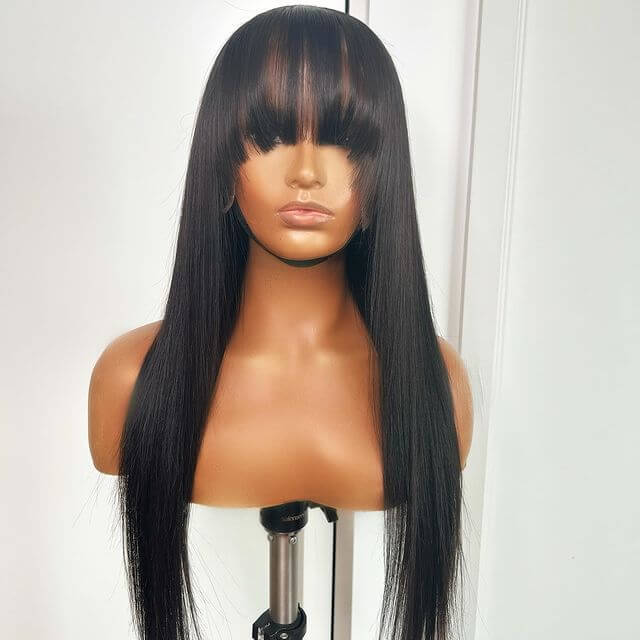 13x4 Lace Frontal Natural Color Straight Wig With Bang