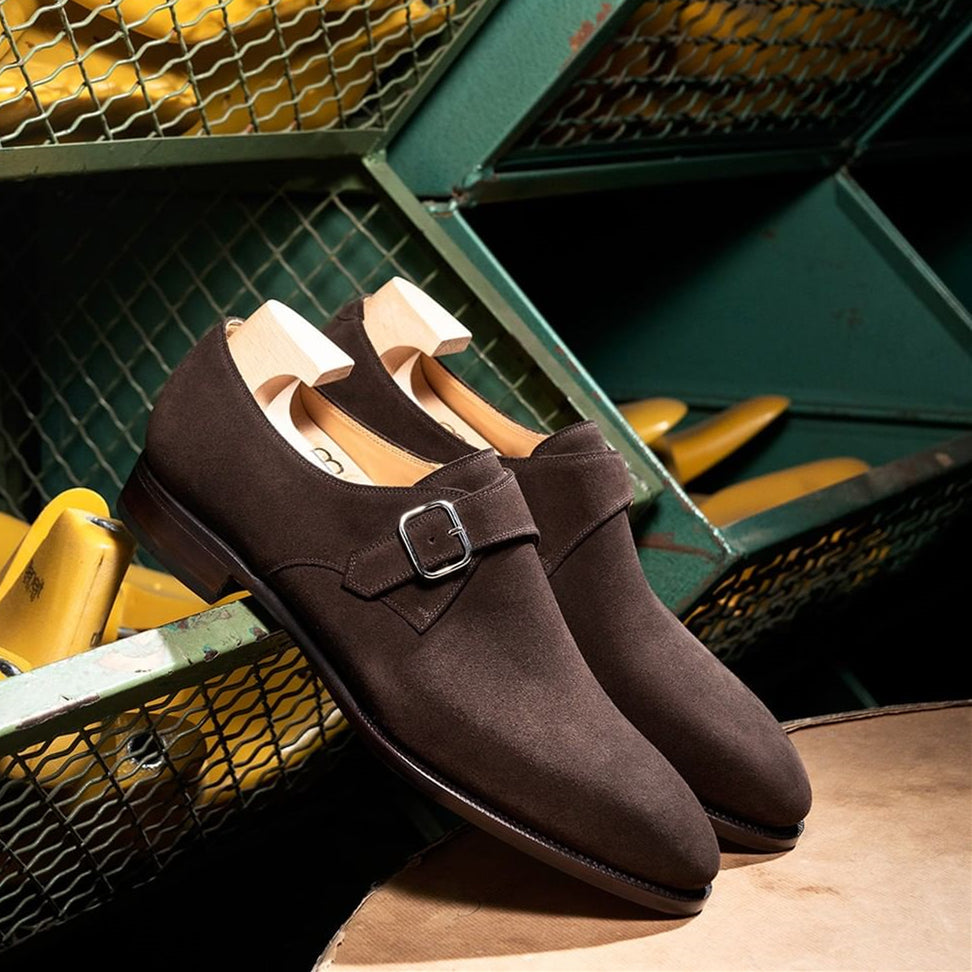 Brown Suede Pointed Toe Single Button Business Slip-On Shoes