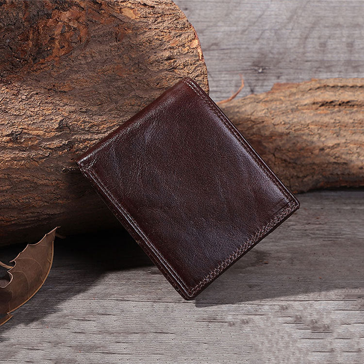 Men's Short Leather Wallet RFID Anti-magnetic Top Layer Leather Wallet