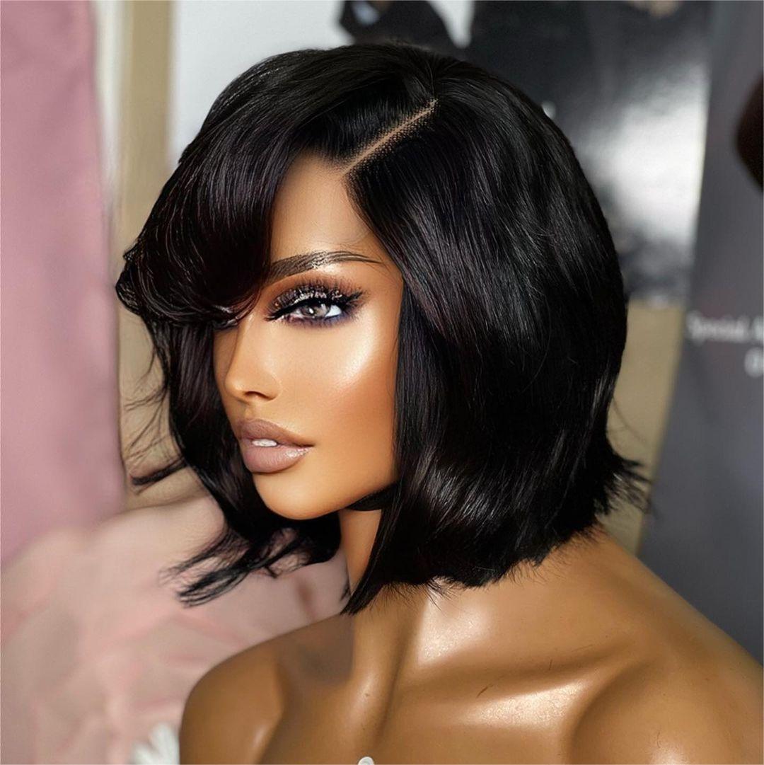 5x5 Lace Closure Layer Cut Bob Wig With Bangs