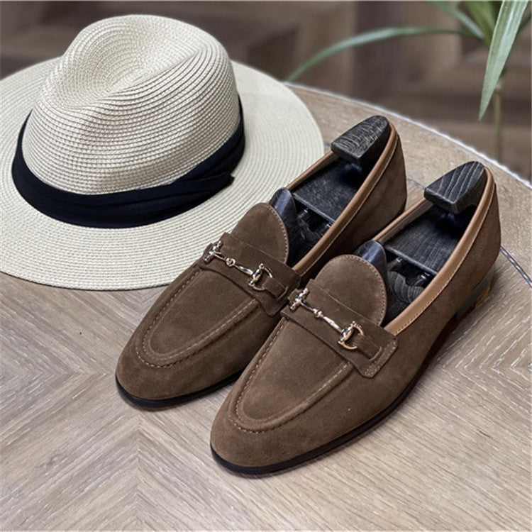 Fashion Double Buckle Classic Suede Business Loafers Slip-On Shoes