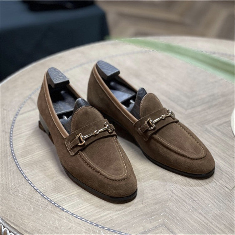 Fashion Double Buckle Classic Suede Business Loafers Slip-On Shoes