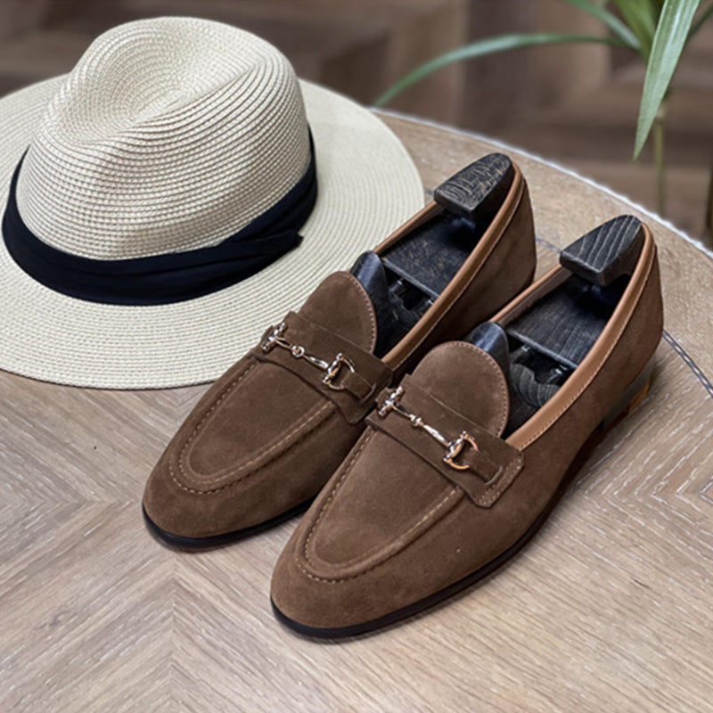 Fashion Double Buckle Classic Suede Business Loafers Slip-On Shoes