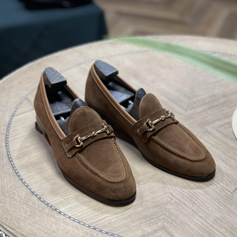 Fashion Double Buckle Classic Suede Business Loafers Slip-On Shoes