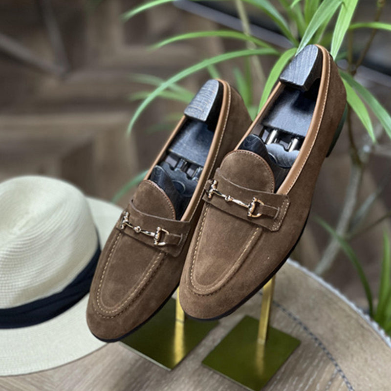 Fashion Double Buckle Classic Suede Business Loafers Slip-On Shoes