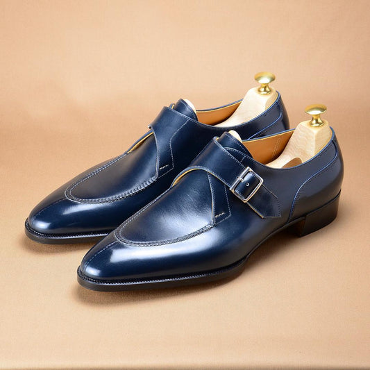 New Men's Blue Single Buckle Monk Shoes