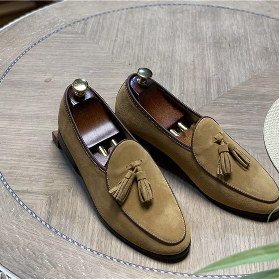 Italian fashion retro British pea shoes fringed loafers